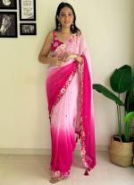 Faux Georgette Pink Festival Wear Sequins Work Saree